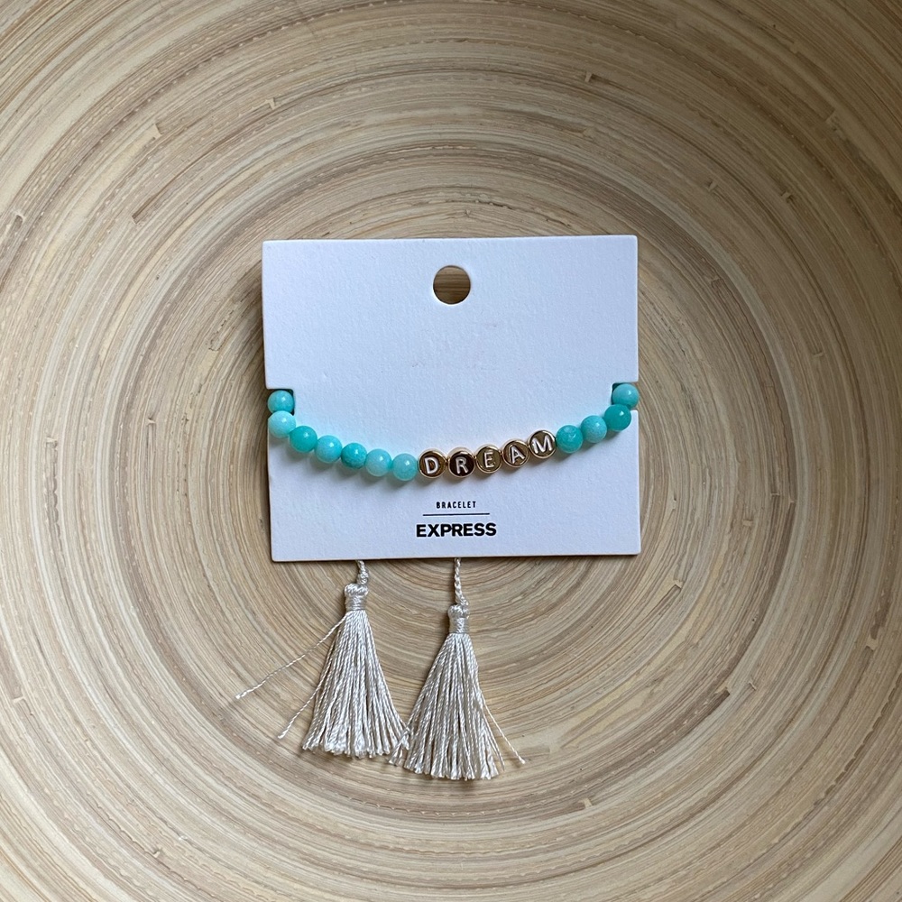NWT Express Beaded "Dream" Bracelet in Teal & Gold